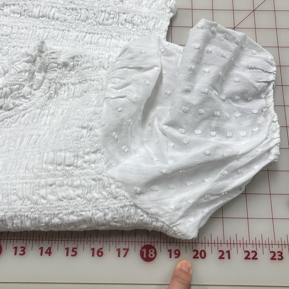 J CREW Boho Coquette 100% Cotton Swiss Dot Smocked Bodice Ruffle Trim WHT Top XL - Picture 14 of 15